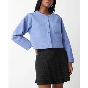 & Other Stories Women's Boxy Cardigan Jacket Size Medium Blue Crew Neck Pocket
